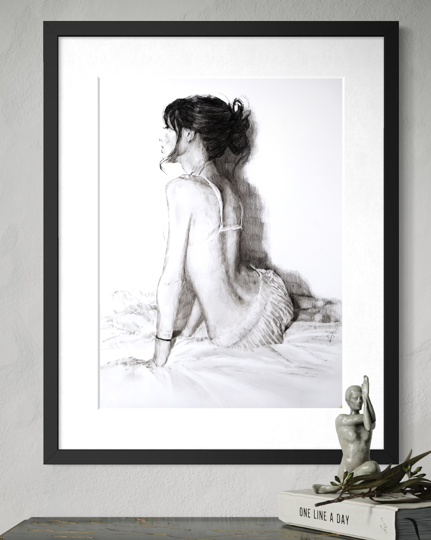 Female full figure original masterwork — charcoal on archival cotton paper — Houston fine art commission
