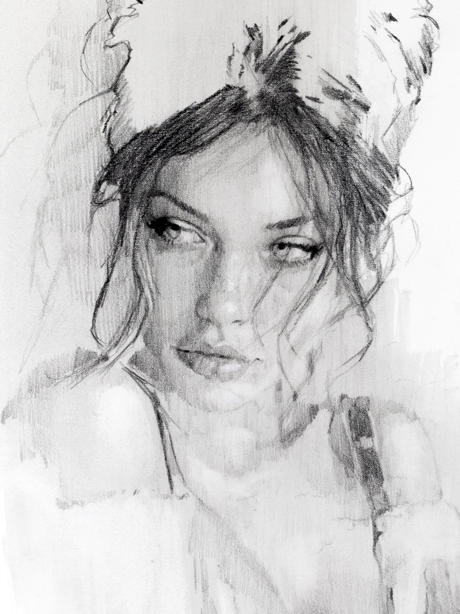 Original graphite portrait of a beautiful woman on archival paper, custom commission.