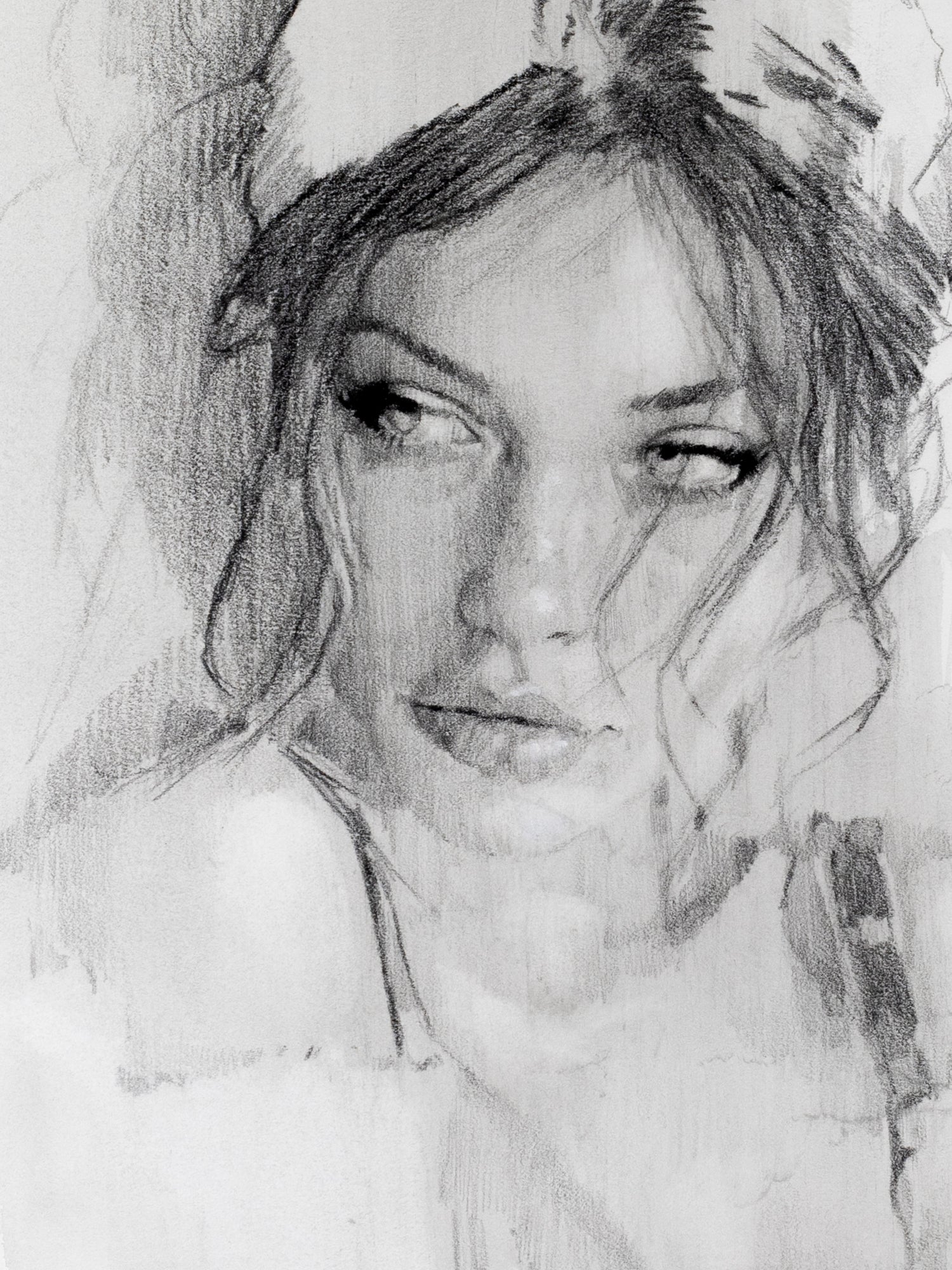 Female portrait fine art commission — graphite and mixed media on archival cotton paper — Houston artist Andros Karr